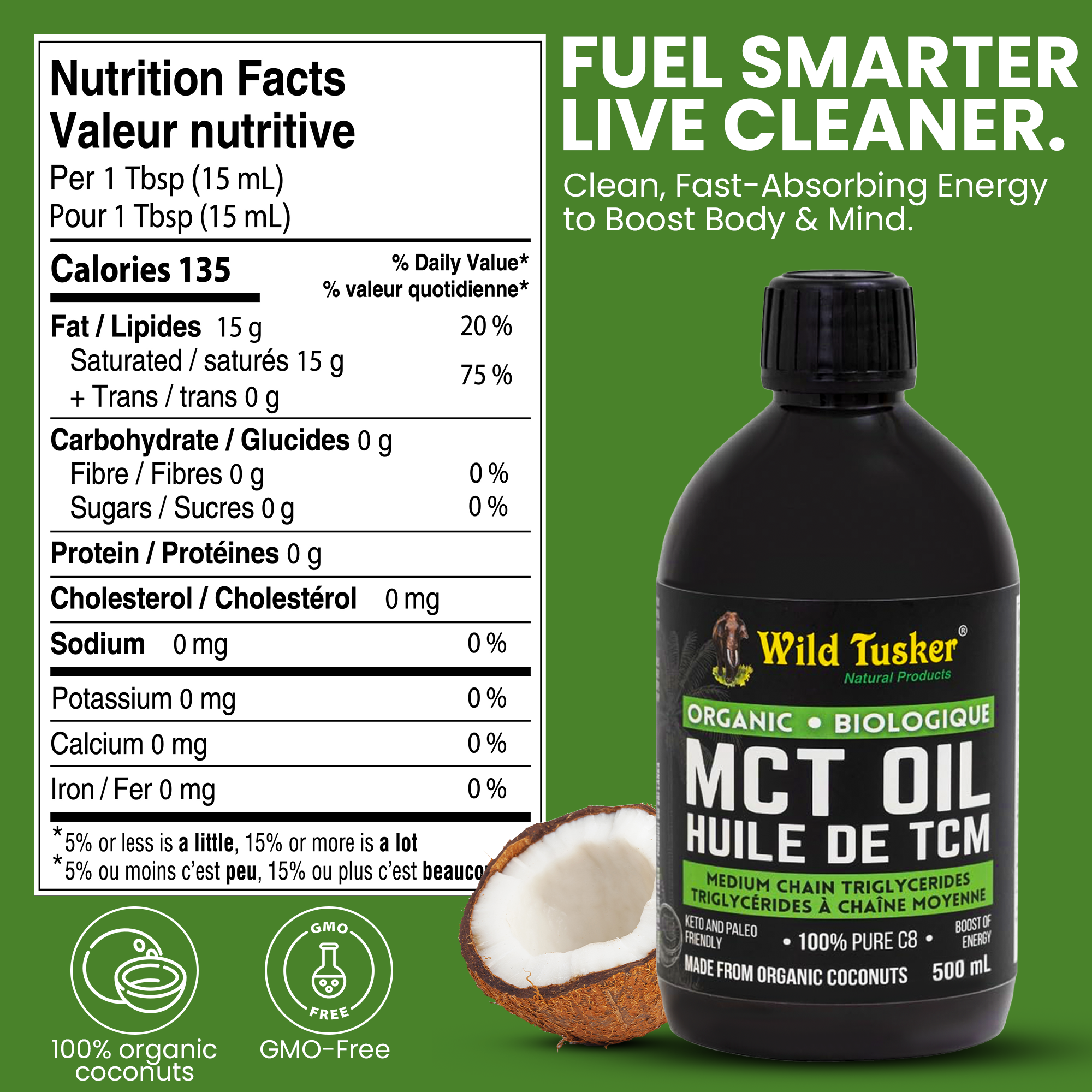 Organic Medium-Chain Triglycerides (MCT) Oil 100% C8