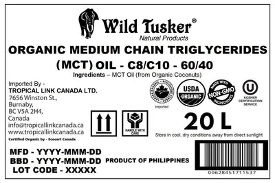 Organic Organic Medium-Chain Triglycerides (MCT) Oil C8/C10 - 60/40 20L